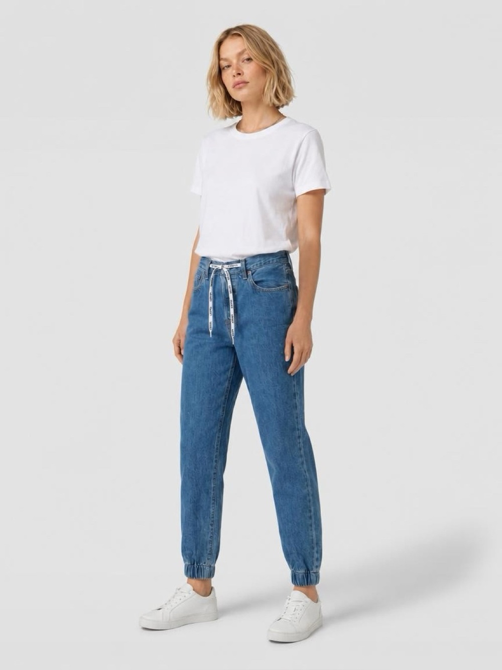 LEVI'S 501 Blue Boyfriend Jogger Jeans Size 24 Elastic Cuff Denim